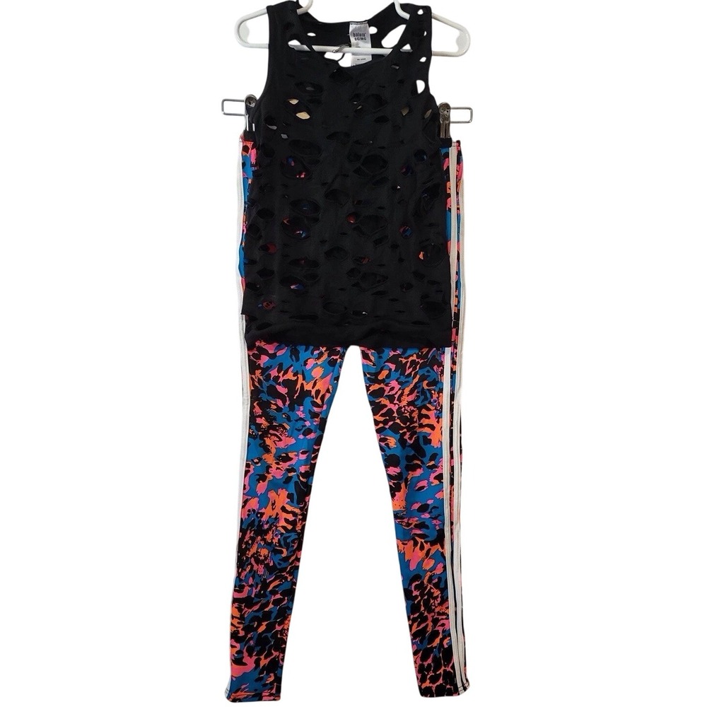 Weissman Girls Black Blue Pink Dance Costume Hiphop Size 7/8 Leggings/Top/Mitts‎